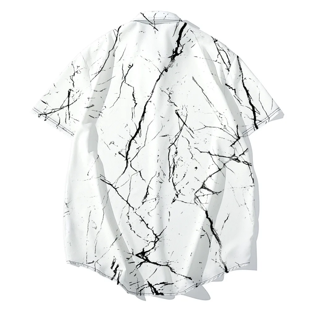 Black White Line Series Men's Shirt Large Size Casual Loose Short-Sleeved Shirt Summer Beach Wear Splash Ink Printed Shirt