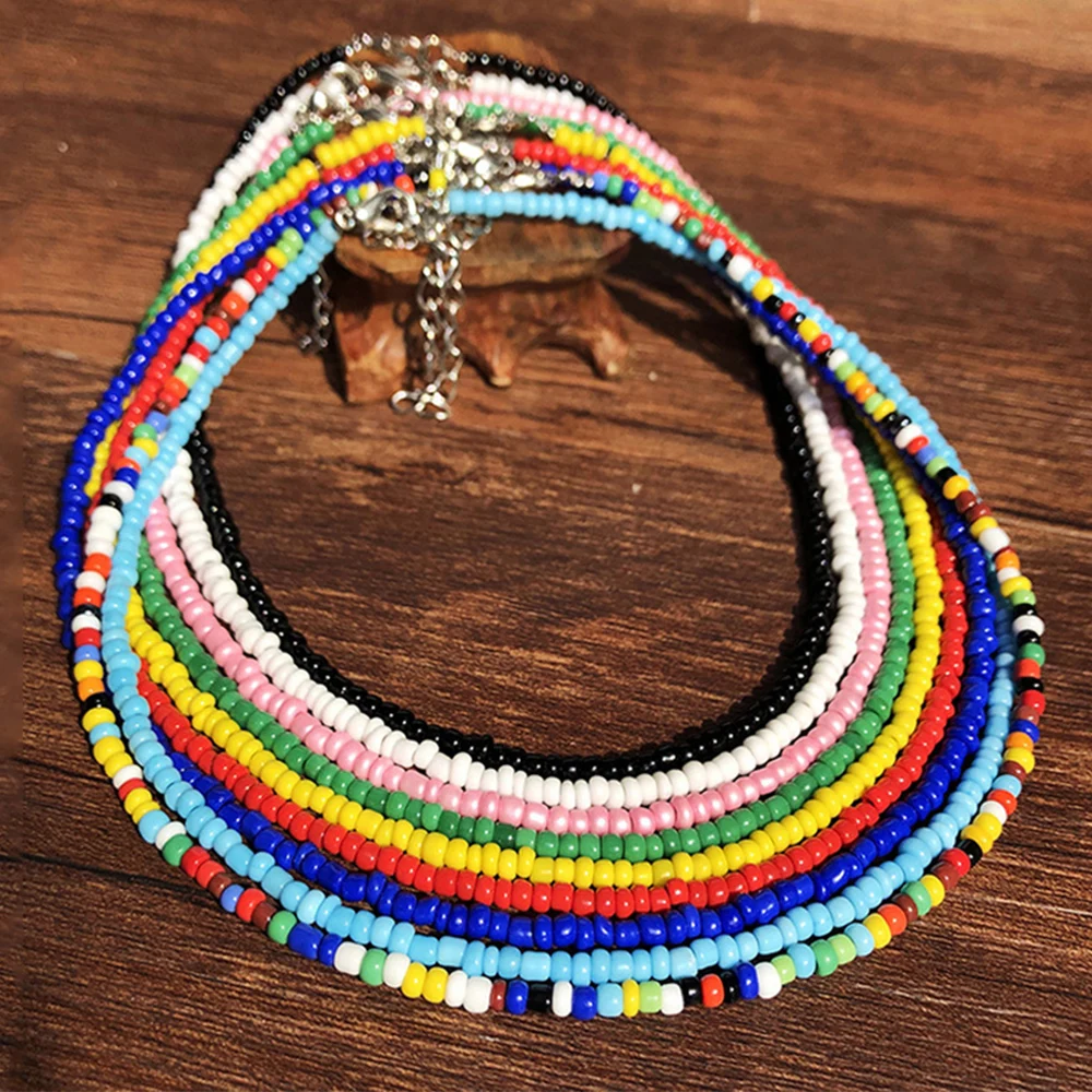 

Bohemian ethnic colorful beaded short nordic necklaces 2020 beach vacation matching necklace for women choker necklace