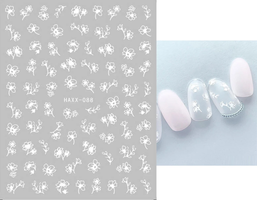 

White Black Gold Florals Nails Art Manicure Back Glue Decal Decorations Design Nail Sticker For Nails Tips Beauty
