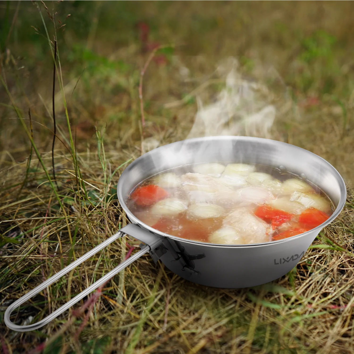 Lixada Camping Bowl Titanium &amp Stainless Steel with Foldable Handle for Outdoor Hiking Backpacking Picnic | Спорт и развлечения