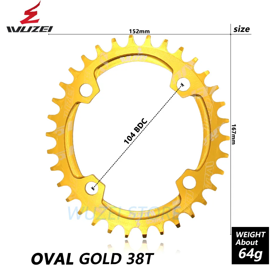 WUZEI 104BCD овальная узкая широкая Цепь 32 T/34 T/36 T/38 T MTB велосипедная Звездочка круг шатунная пластина велосипед из алюминиевого сплава запчасти