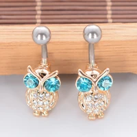 women sexy rhinestone belly navel piercing ring body jewelry blue eye owl belly button ring crystal bird puncture accessories