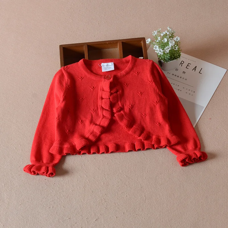 Красный кардиган для девочек свитер искусственная хлопковая верхняя одежда