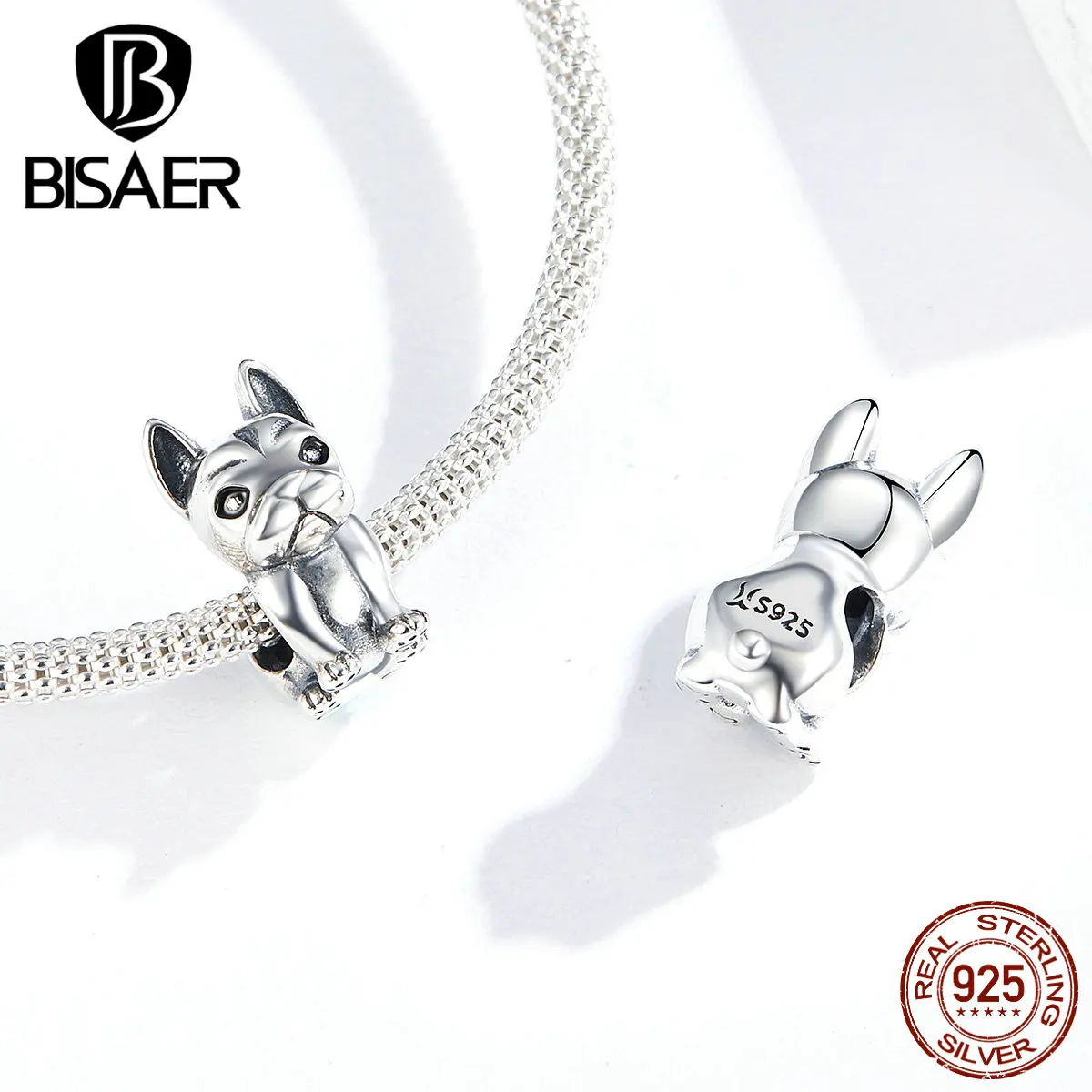 BISAER, 925 пробы, серебро, милая серия животных, французский бульдог, Очаровательные Подвески, подходят для браслетов и ожерелья, сделай сам, ювелирные изделия HSC1306