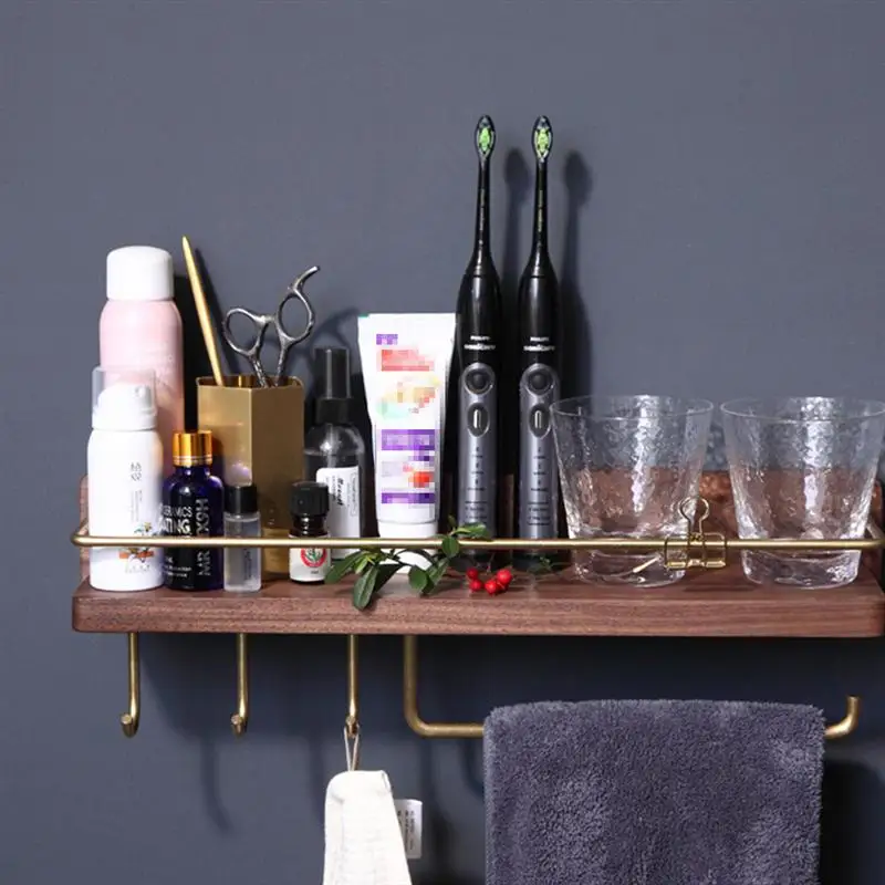 

Multi-purpose Towel Rack Punch Free Wall Rack Wall Hanging Wooden Towel Holder for Bathroom Kitchen Home