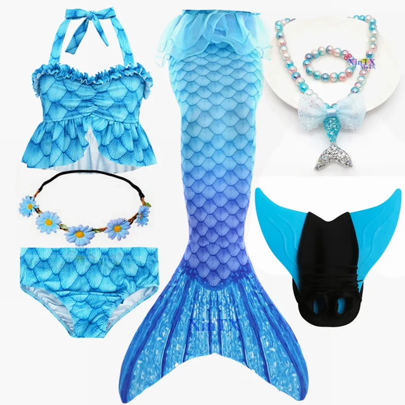 Детский костюм русалки хвост с моноластами для косплея пляжный купальник бикини