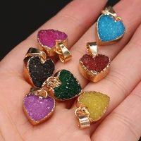 fine natural druzy crystal pendants heart shape gold plated reiki heal charms for jewelry making necklace earrings gifts