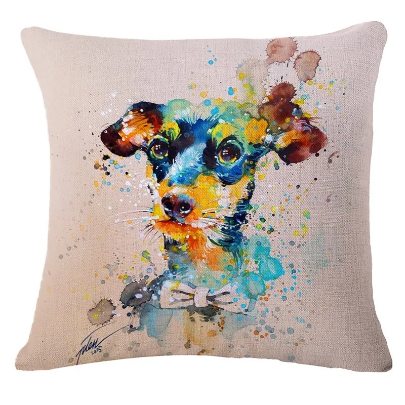 

Cartoon Hand Painted Dog Bird Rhinoceros Tiger Penguin Series Linen Printing Creative Pillow Case Car Sofa Cushion