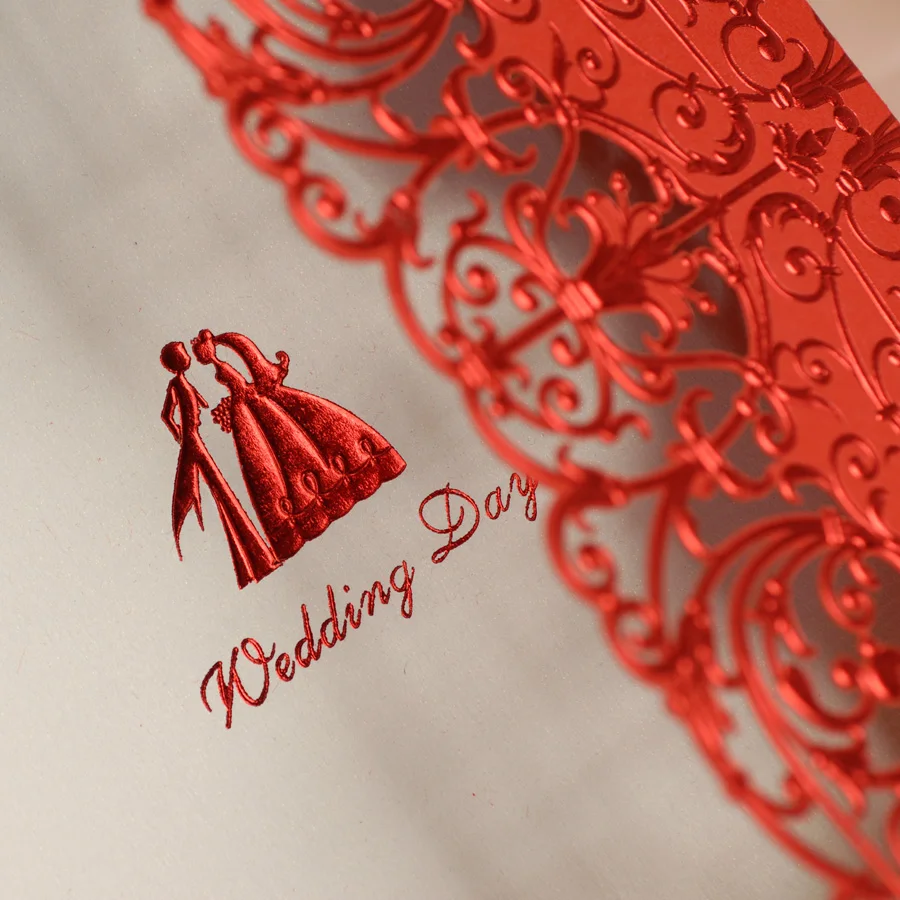 50 шт./лот красная лазерная резка свадебные приглашения карты элегантный