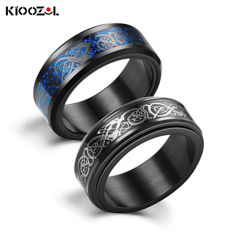 

KIOOZOL Black Dragon Men Stainless Steel Rings Micro Inlaid Blue CZ Rings For Couple Hot 2021 punk hip hop jewelry 227 KO2