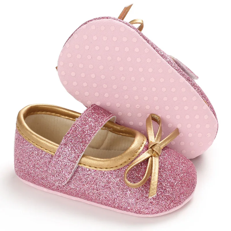 Туфли для маленьких девочек платье принцессы Сияющие хлопковые с золотым бантом