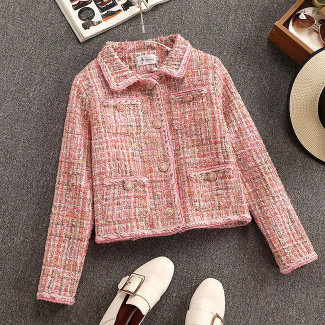 Женский твидовый комплект однобортный короткий пиджак с длинным рукавом и