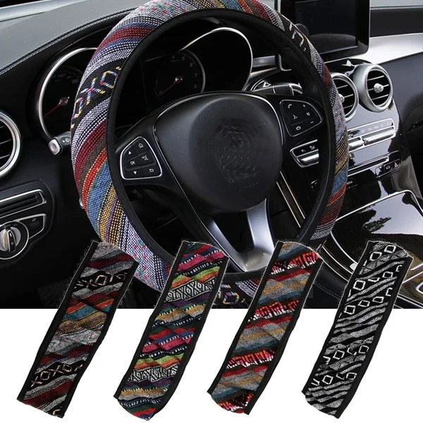 Car steering wheel cover National style Car steering wheel cover Auto parts Linen cloth Universal steering wheel cover