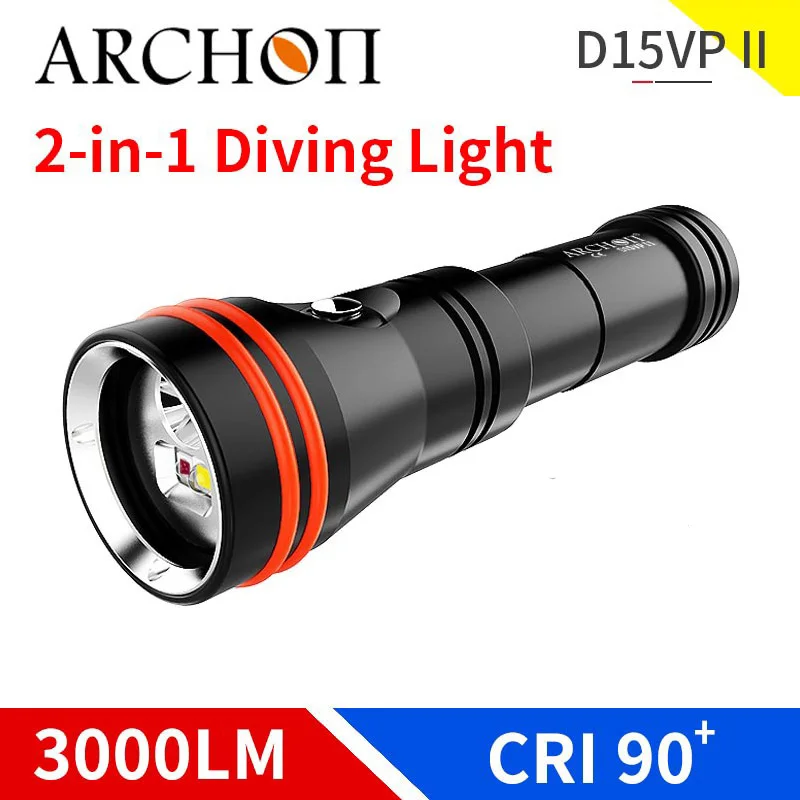 ARCHON D15VP II W21VPII Diving Video Light Underwater Scuba Diver LED Flashlight Max 3000 Lumens Waterproof Lantern USB Charge