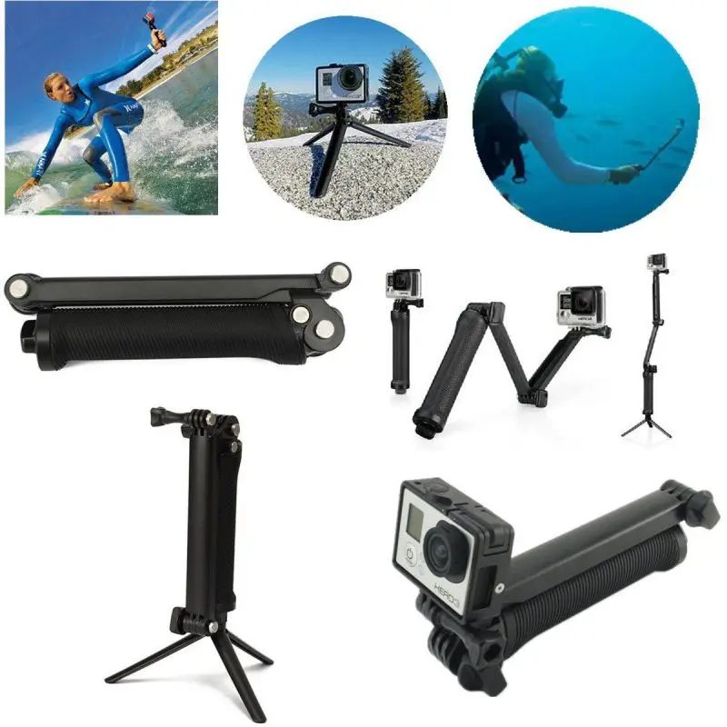 3 Way Grip Waterproof Monopod Selfie Stick Sports Camera Tripod Bracket Foldable Stand For Gopro Hero 5 6 4 for Xiaomi yi 4K