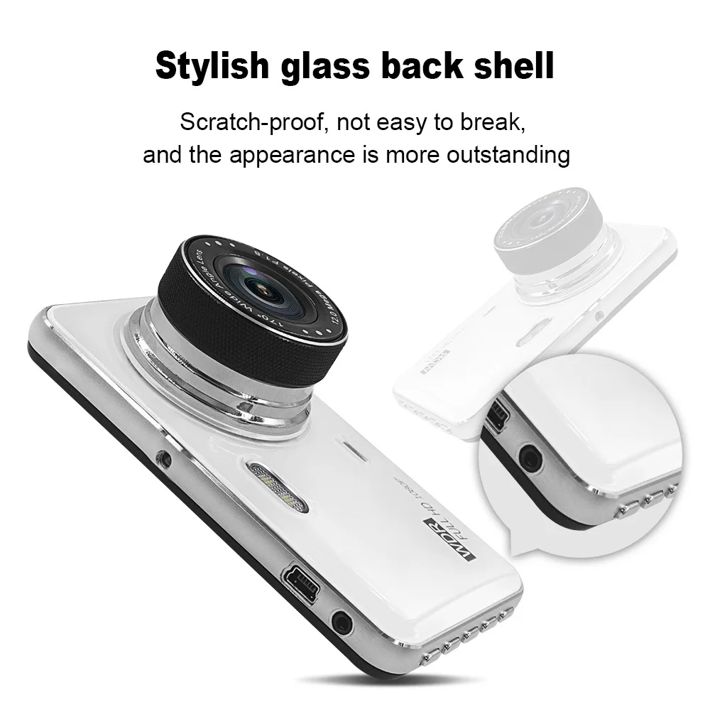 

Maiyue star 2020 new 4 inch HD night vision silver white car DVR dual lens front and rear dual recording reversing video camera