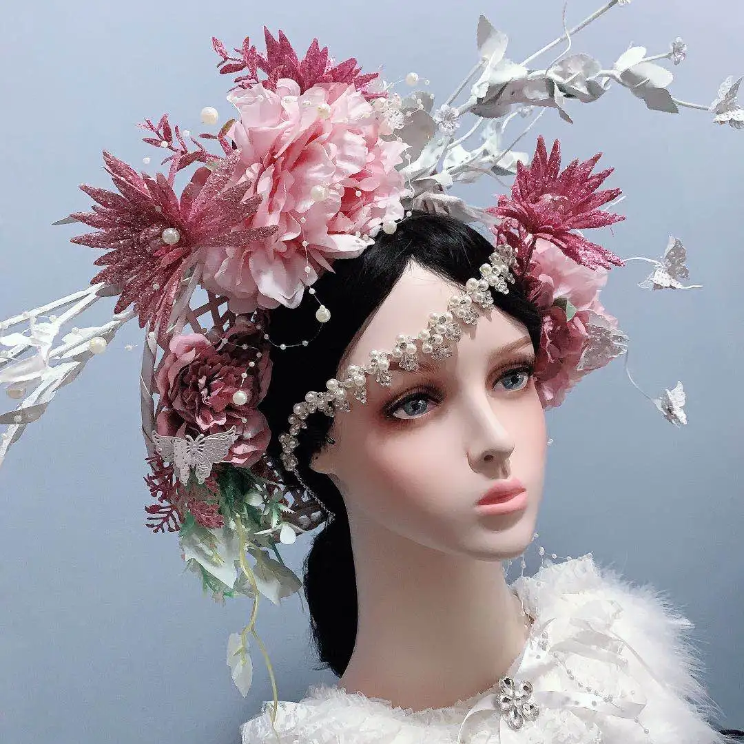 

Women Girl Cosplay Tree Branch Flower Performance Party Headwear Chinese National Ancient Costume Photography Hair Accessories