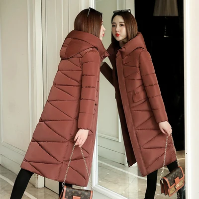 Brick red Женские парки размера плюс 3XL, зимнее теплое пальто с капюшоном, тонкая Базовая куртка с хлопковой подкладкой, Женская Повседневная Длинная Верхняя одежда, новинка - Цвет: Brick red