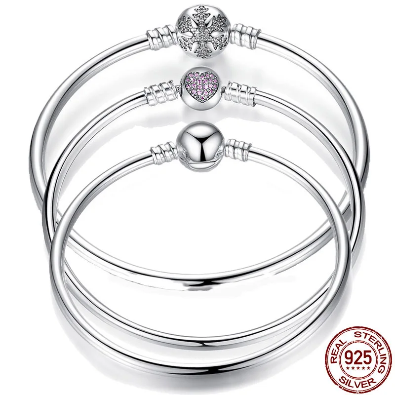 

Claudia Pulseira 925 Sterling Silver Bracelet Femme Snowflake Heart Blue Eye Femme Snake Chain Bracelets & Bangles Women Jewelry