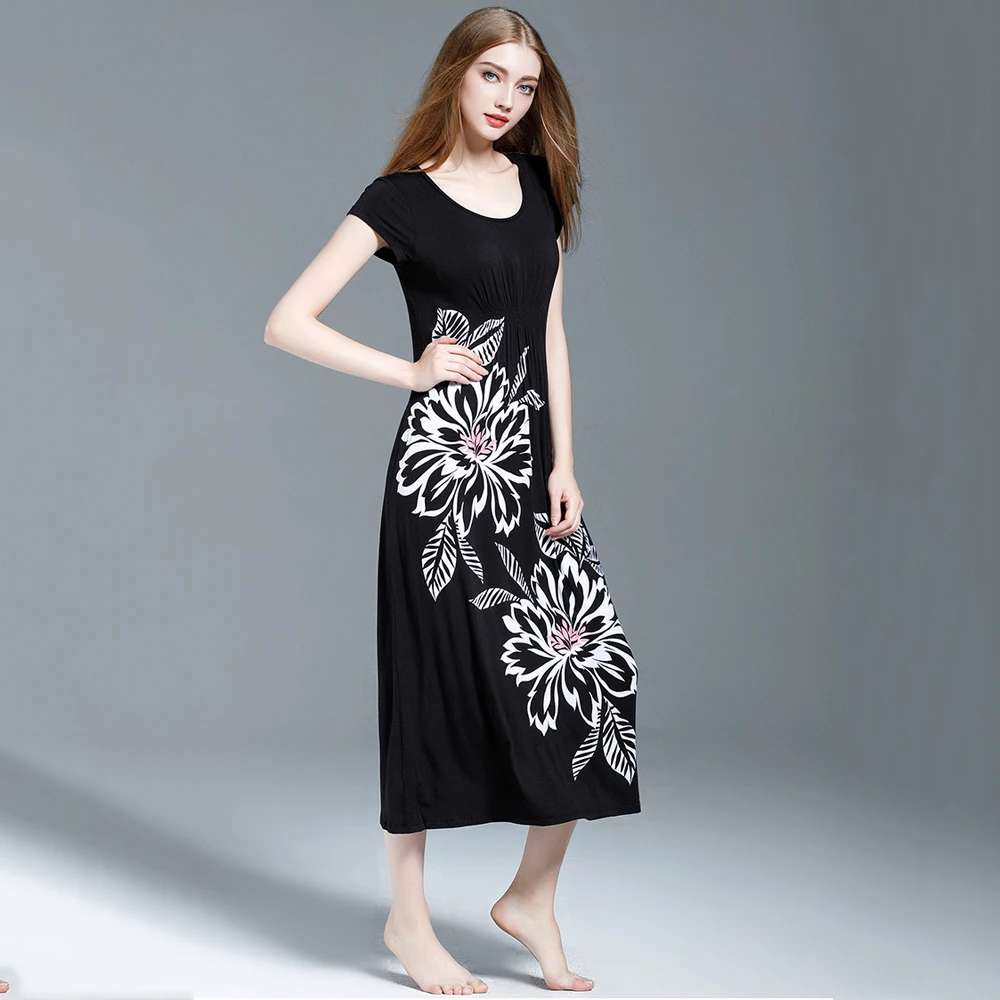 Женская Модальная ночная рубашка Летняя трикотажная с коротким рукавом и