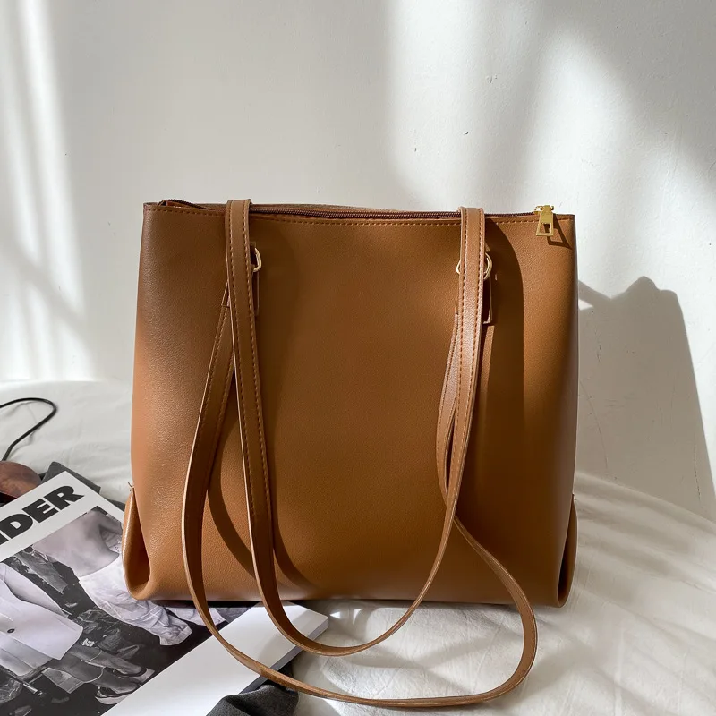 

MONNET CAUTHY New Arrivals Bags for Women Concise Leisure Fashion Shoulder Bag Brown PU Zipper OL Practical Large Capacity Totes