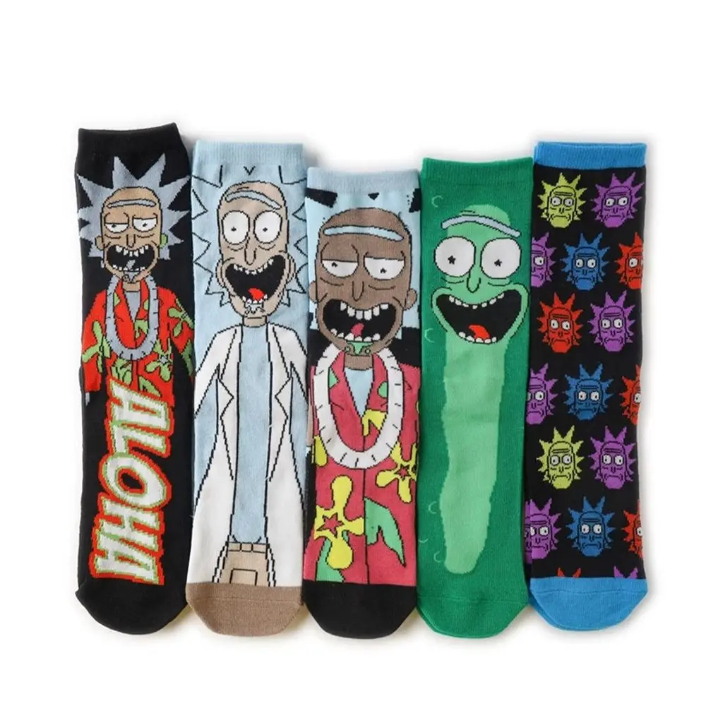 Ricked Morties Letter Print Crew Street Green Fashion Adult Sock Genius Scientist Crazy College Brain Wave Anime Cartoon |