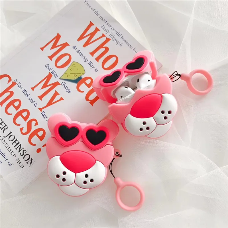 

For AirPod 1 2 Case Cool Glass Pink Panther Cartoon Soft Silicone Earphone Cases For Apple Airpods Case Cute Cover Funda