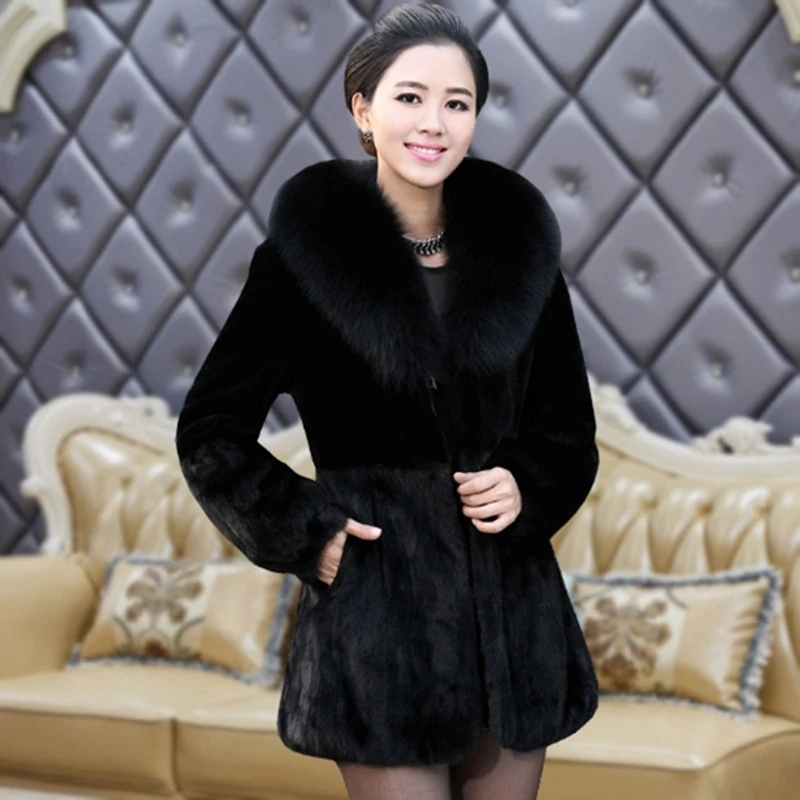 Women's Real Rabbit Fur Coat Winter Thick Warm Black Fox Long Hat Temperament Young Lady 2021 New casual Cothes Female Tops | Женская