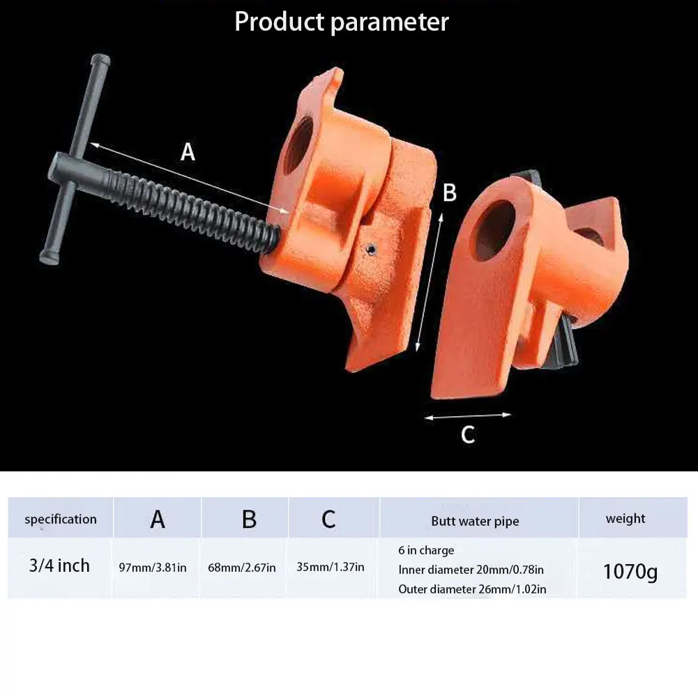 

New 3/4 Inch Heavy Duty Pipe Clamp for Woodworking Wood Gluing Pipe Clamp Steel Cast Iron Pipe Clamp Fixture Carpenter Hand Tool