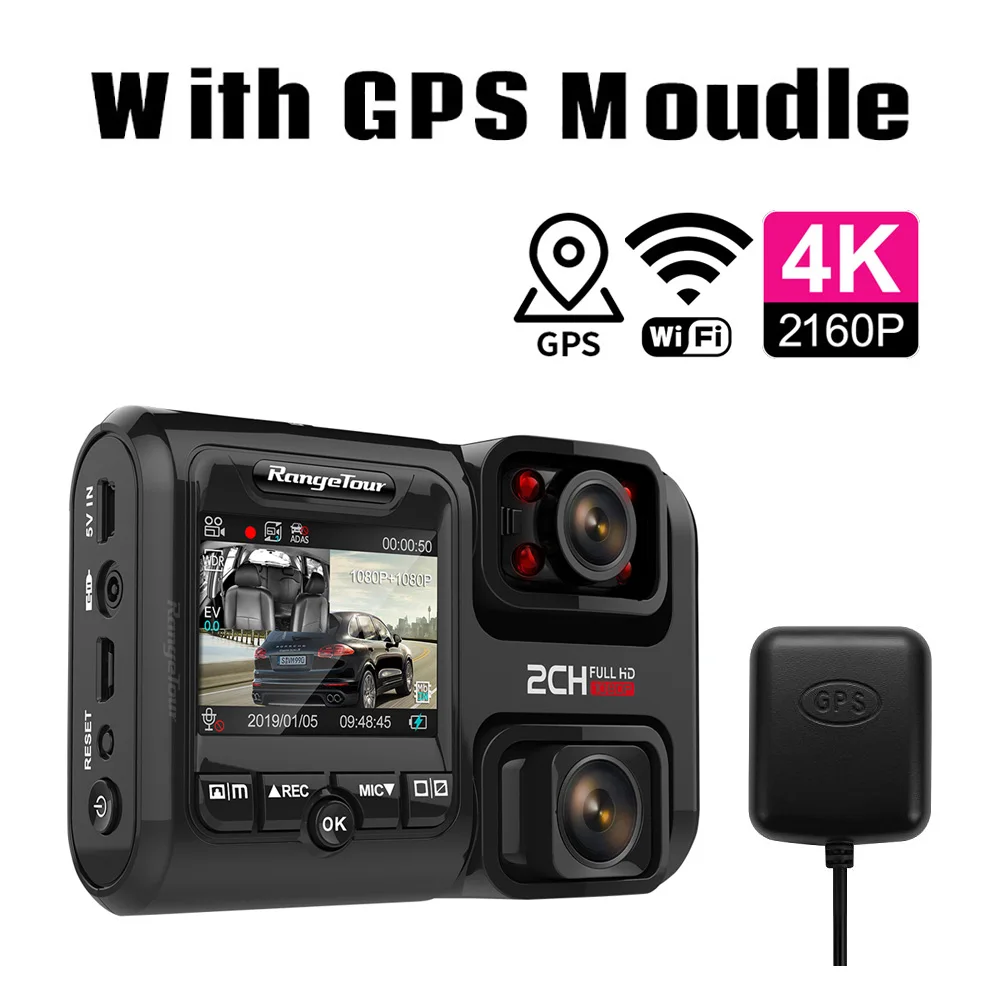 4K 2160P wifi gps регистратор двойной объектив Автомобильный видеорегистратор Novatek 96663 чип sony IMX323 датчик ночного видения двойная камера видеорегистратор D30H - Название цвета: With GPS Moudle