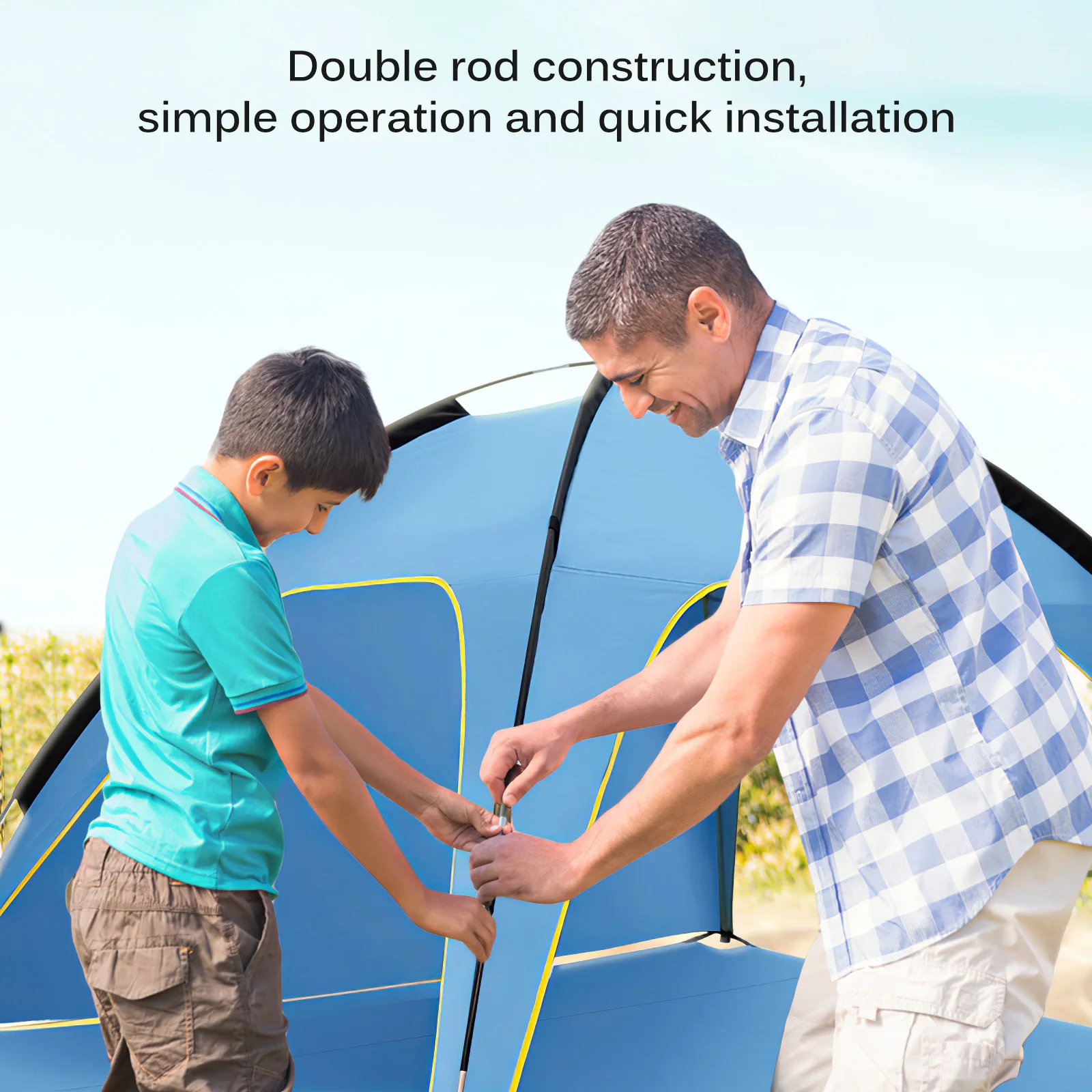 

Beach Ventilated Tent Detachable Double Pole Ventilated Tent UV Protection 3-Sided Spacious Tent With Removable Bottom Pad