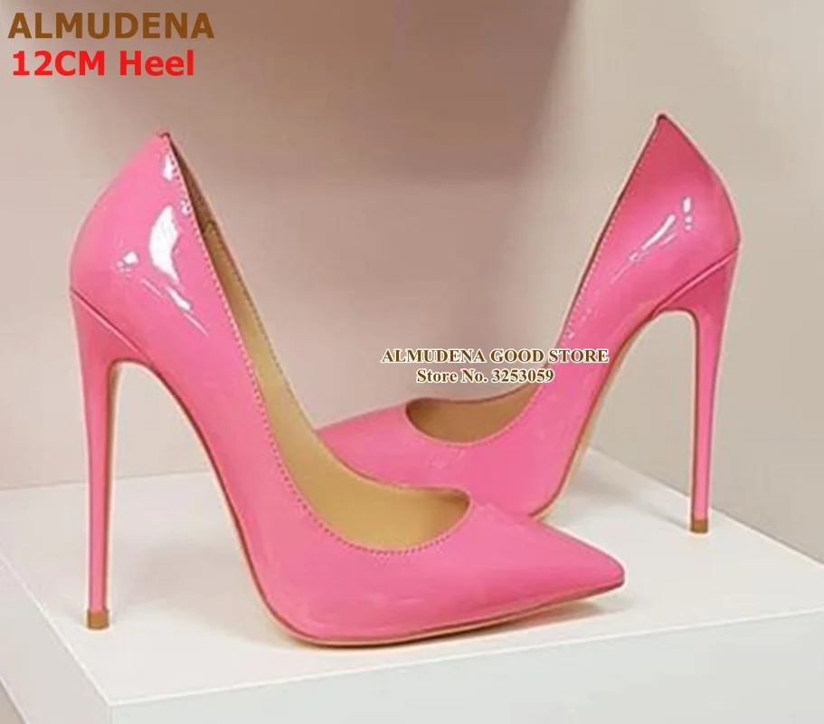 as picture 12cm heel ALMUDENA/брендовые туфли-лодочки на шпильке 12, 10, 8 см модельные туфли из лакированной кожи дизайнерские свадебные туфли с острым носком на тонком каблуке размер 45 - Цвет: as picture 12cm heel