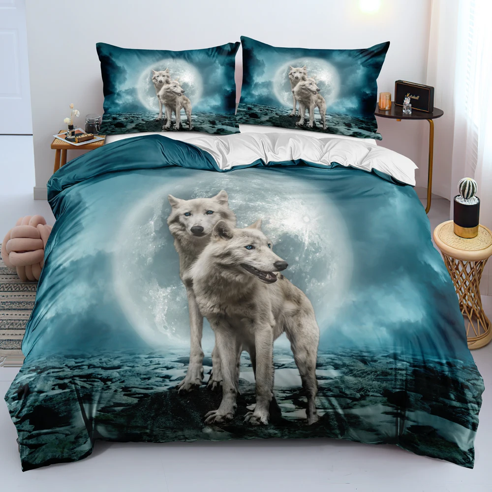 

3D White Comforter Covers Design Wolf Quilt Cover Sets and Pillow Covers 140*200cm Full Twin Double King Size Animal Bedclothes