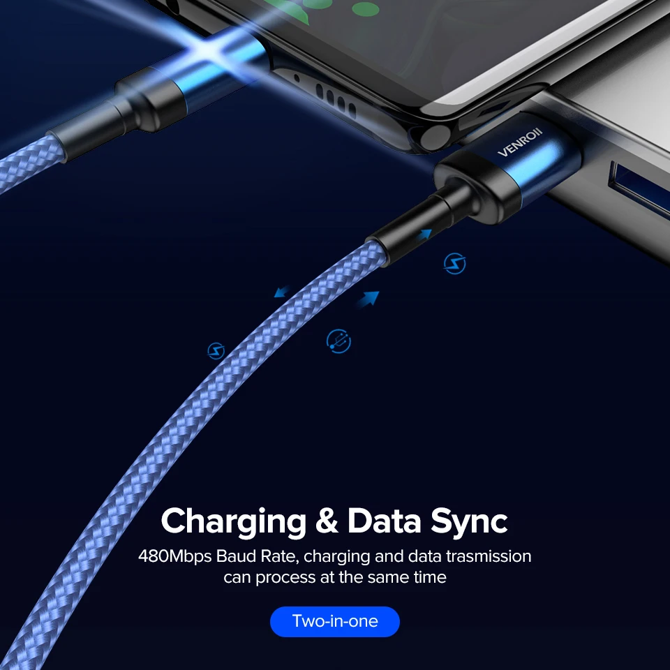 Venroii Тип usb C кабель для Xiaomi Redmi Note 7 mi 9 смартфон быстрой зарядки usbc samsung Galaxy S9 Oneplus 6