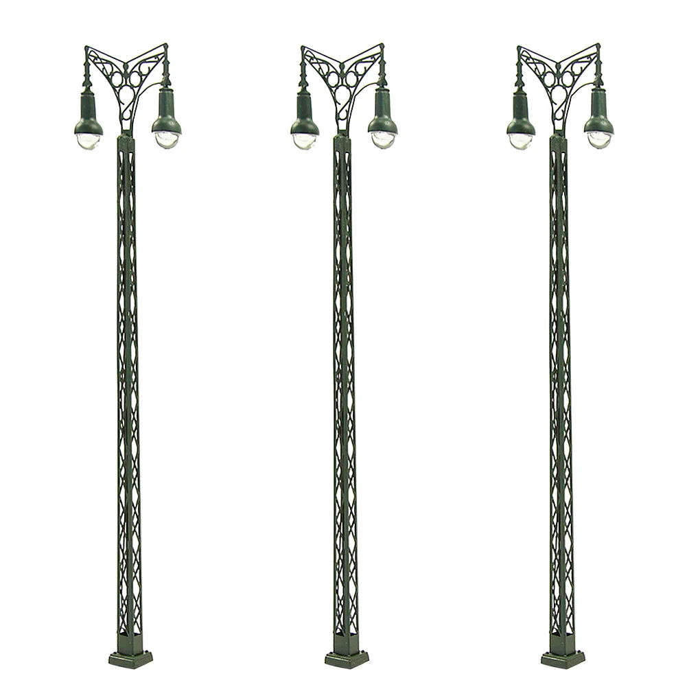 

3pcs OO HO N Scale Lattice Mast Lamp Track Light Warm White Two-LEDs LQS58 Model Railway Layout