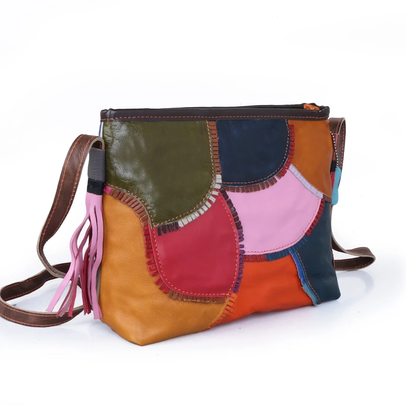 

GINYEZI 2020 women's shoulder bag leather brand bag color stitching leisure top layer leather versatile small square bag