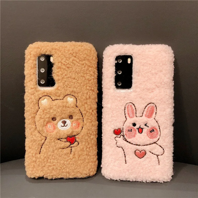 For Samsung Galaxy S21 Plus S30 Ultra S20 FE Note 20 A02S A42 A51 A71 A50 A70 A30S A21S Cute Rabbit Bear Plush Protection Case