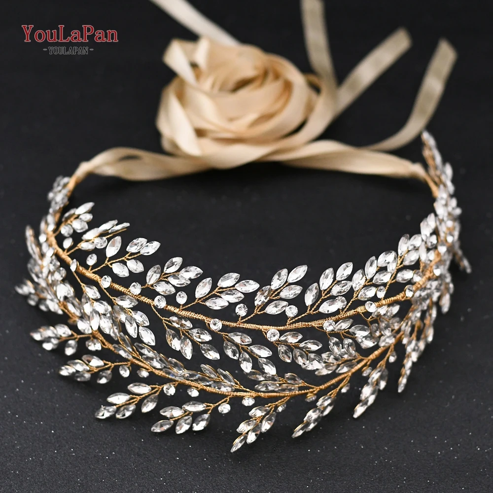 

YouLaPan SH308-G Wedding Crystal Belt Golden Rhinestone Bridal Belt Wedding Dress Belt Bridesmaid Sash Wide Bridal Belt