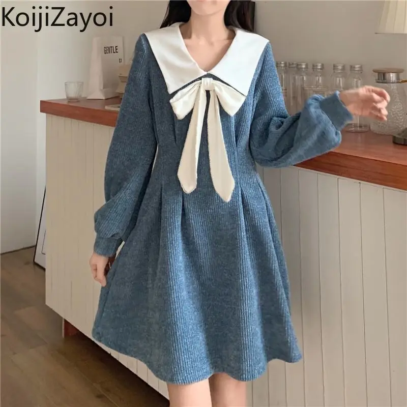 

Koijizayoi Women Bow A Line Dress Long Sleeves Preppy Style Fashion Short Dresses Student Japan Style Loose Vestido Dropshipping