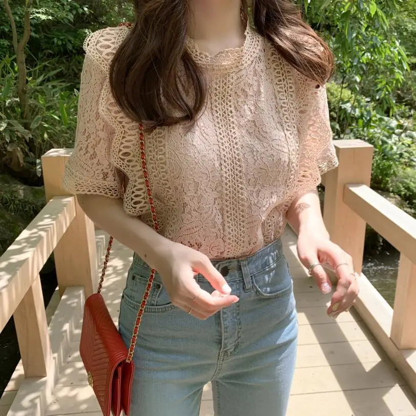 

2020 summer new lace shirt hollow short-sleeved lace shirt women women tops