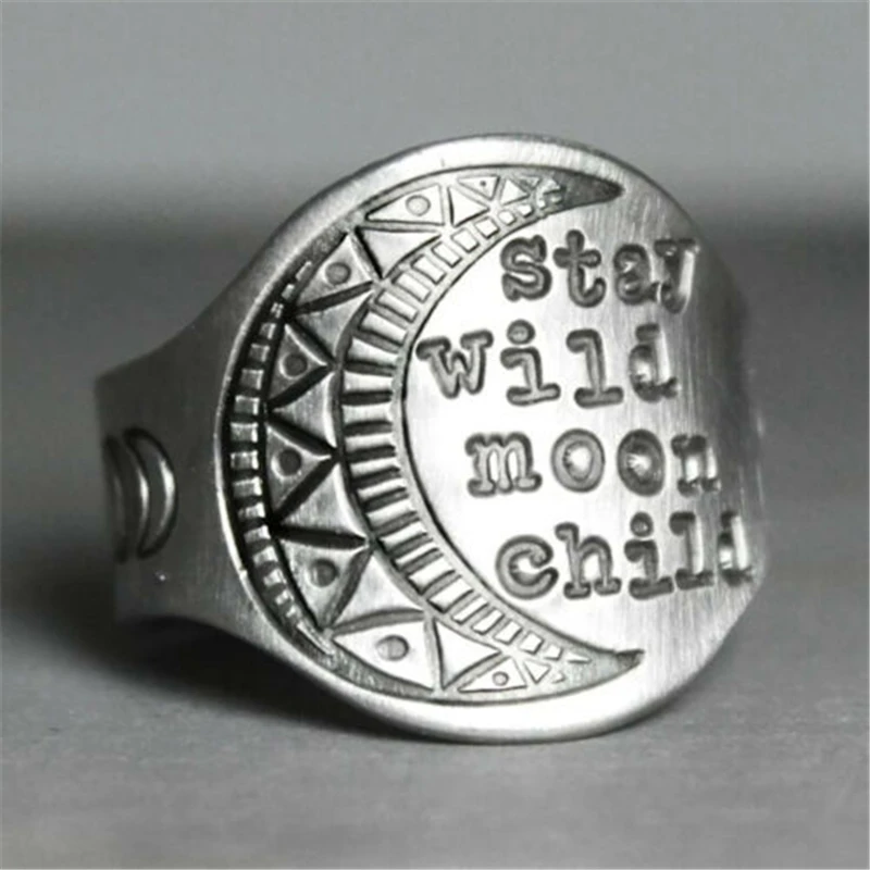 

Retro Gypsy Engraved Letters Rings Unisex Accessories Punk Hip Hop Wide Face Rings Jewelry for Women Men Metal Rings Gift