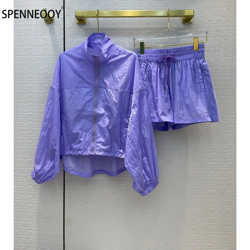 SPENNYMOOR Designer Brand Summer Casual White Pants Set  Women Fashion Lantern Sleeve Jackets + Shorts