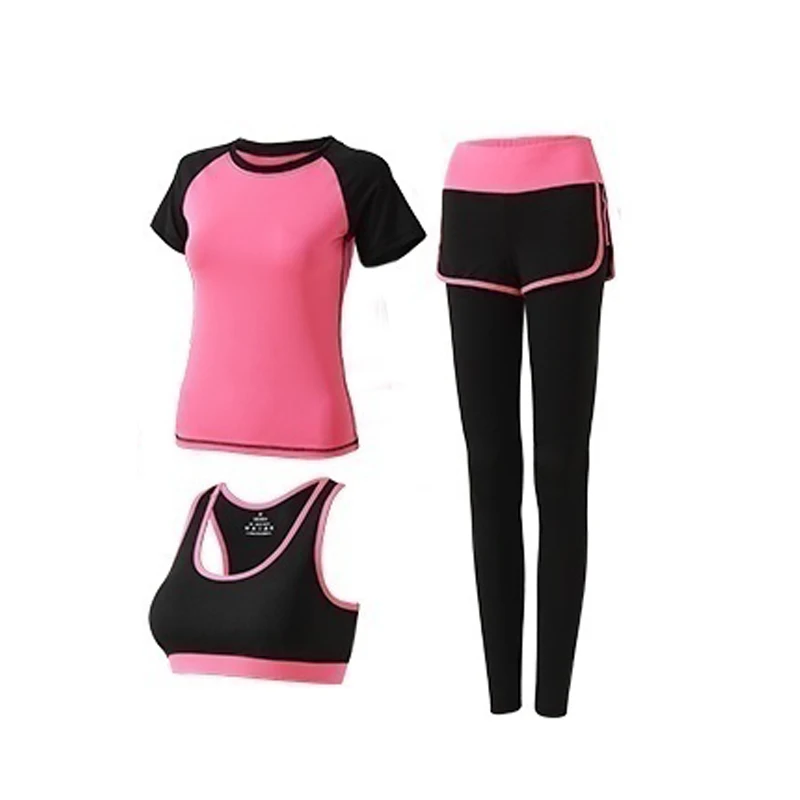 5PC Yoga Set Sports Wear For Women Gym Clothing Fitness Leggings Bra Women's Sports Suits Workout Outfit Running Clothes Set - Цвет: Rose red-3pcs