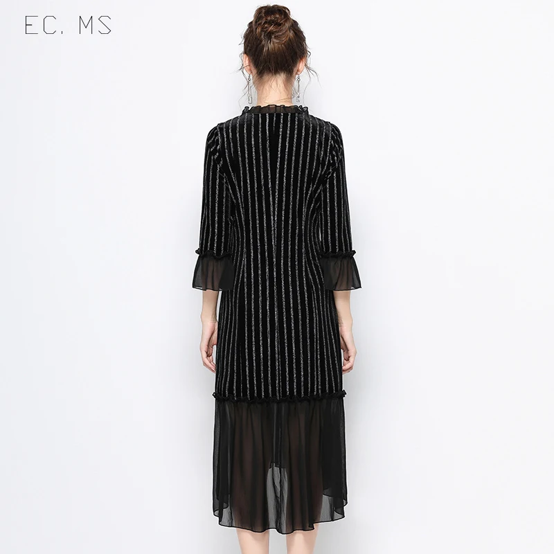 EC. MS женское платье папка кружевной воротник с расклешенными рукавами неровный