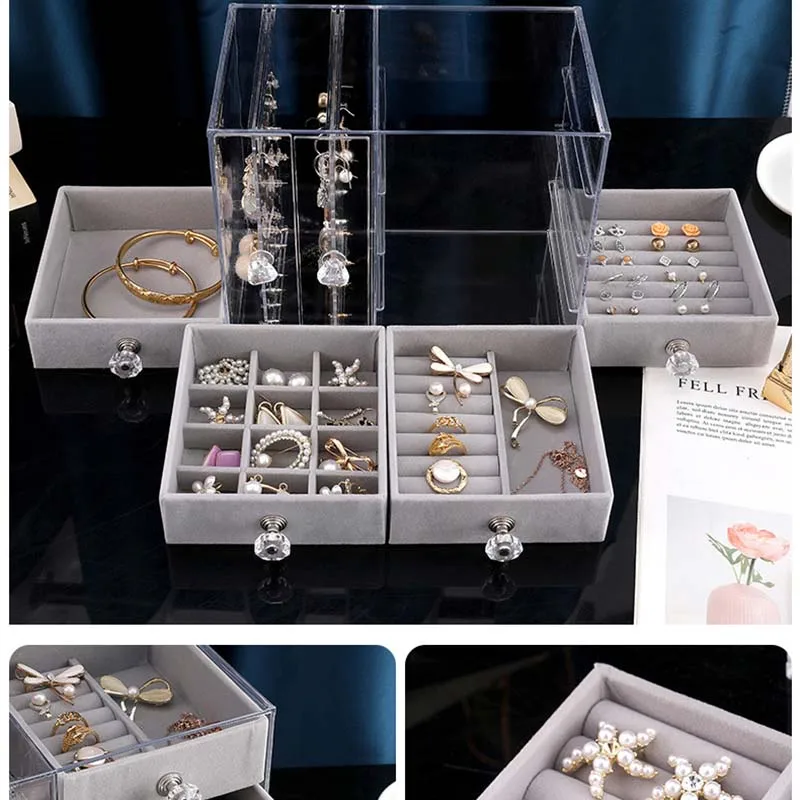 hot sales jewelry box fashion portable velvet ring earrings display organizer tray holder earring jewelry storage case showcase free global shipping