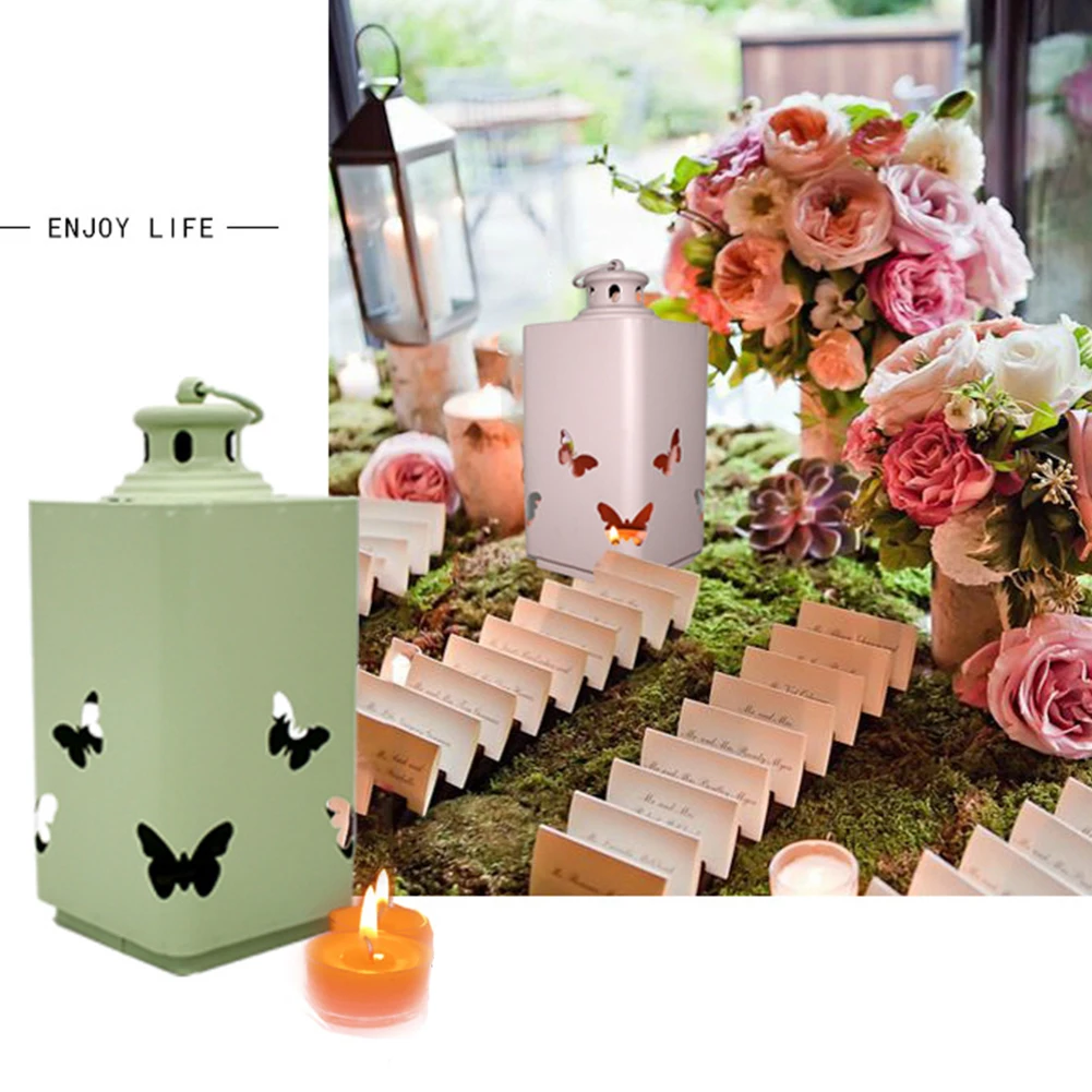 Lantern Butterfly DIY Hanging Wedding Ornament Candle Holder Openwork Carved Handheld Garden Wind Candlestick Gift Party Holiday |