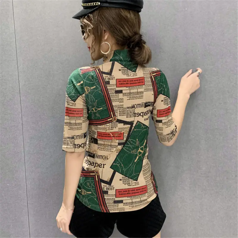 

Women's Short-Sleeved/Long-Sleeved T-shirt 2021 Spring and Summer Clothing New Half Turtleneck Bottoming Shirt Fashion Tops