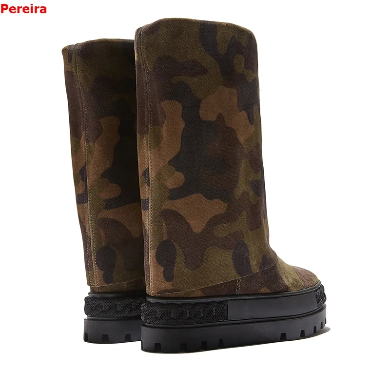 

Frosted camouflage color sleeve leather round toe large size shoes non-slip high-heeled boots