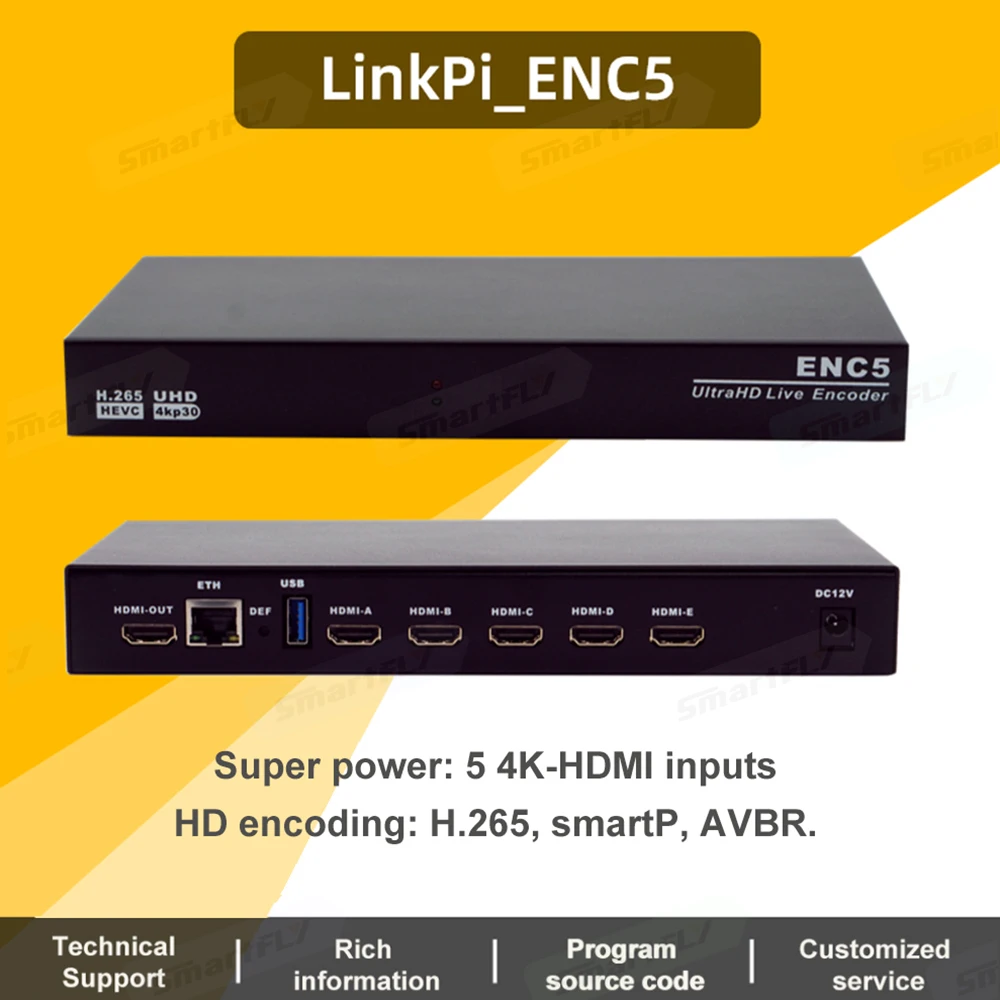 Link Pi ENC5 Hisilicon Hi3531DV100 HDMI/NDI кодер-декодер HD 1080P60 H.265 + smartP AVBR/RTMP/RTSP/ONVIF прямая трансляция на YouTube,
