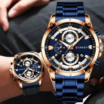 CURREN Men Watch New Stylish Business Quartz Watches Blue Steel Band Military Sport Chronograph Clocks Relogio Masculino | Наручные часы